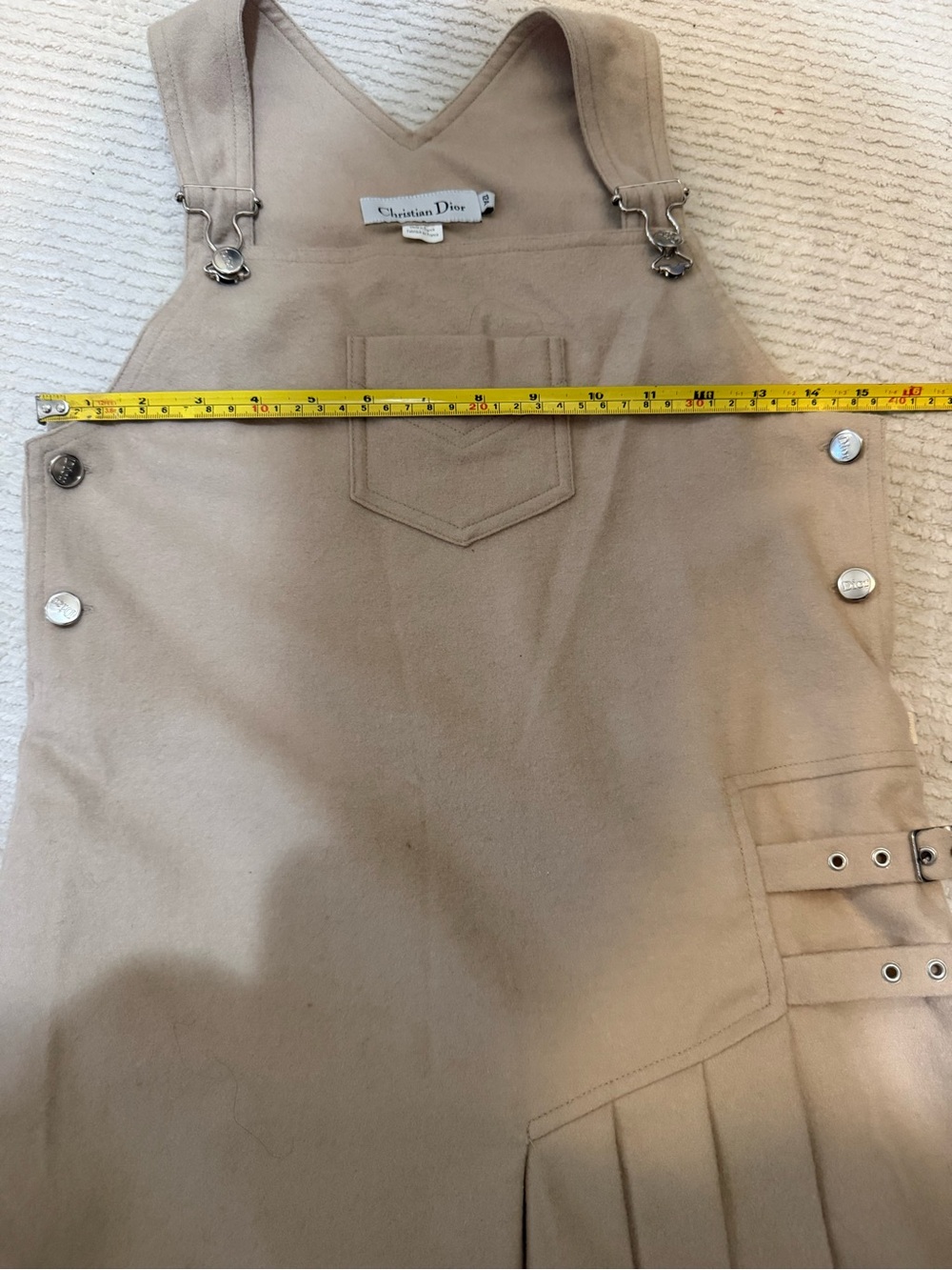 Christian DIOR Beige Pinafore Mini Dress with Pleated Side (12A)See Measurements - Picture 11 of 16